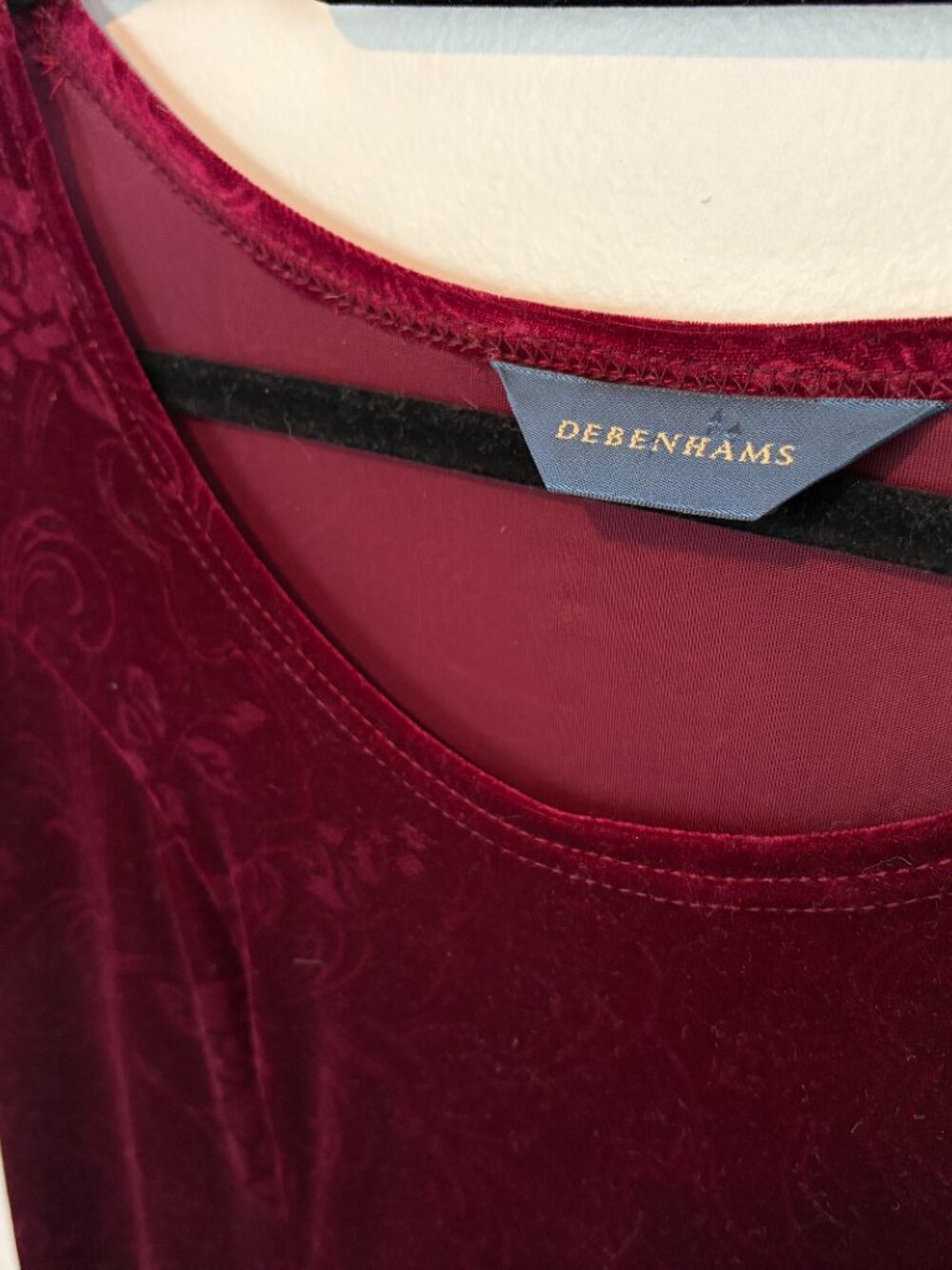 Vintage Debenhams Burgundy Burnout Velvet Maxi Dress | UK 12 - Picture 4 of 10